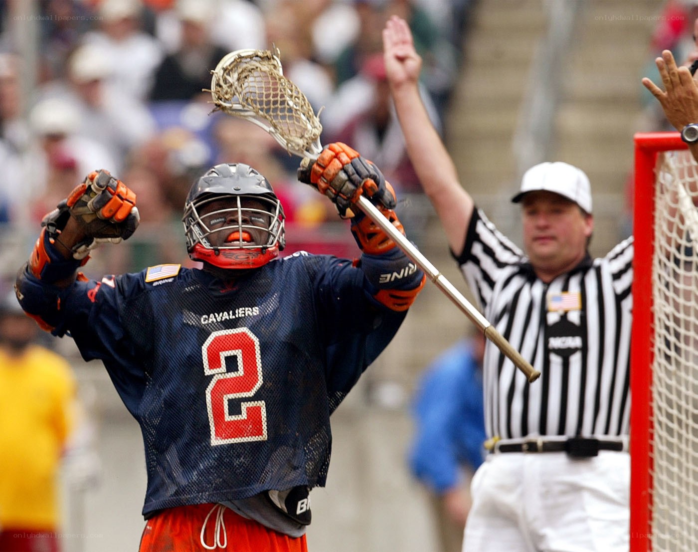 Lacrosse player celebrates goal