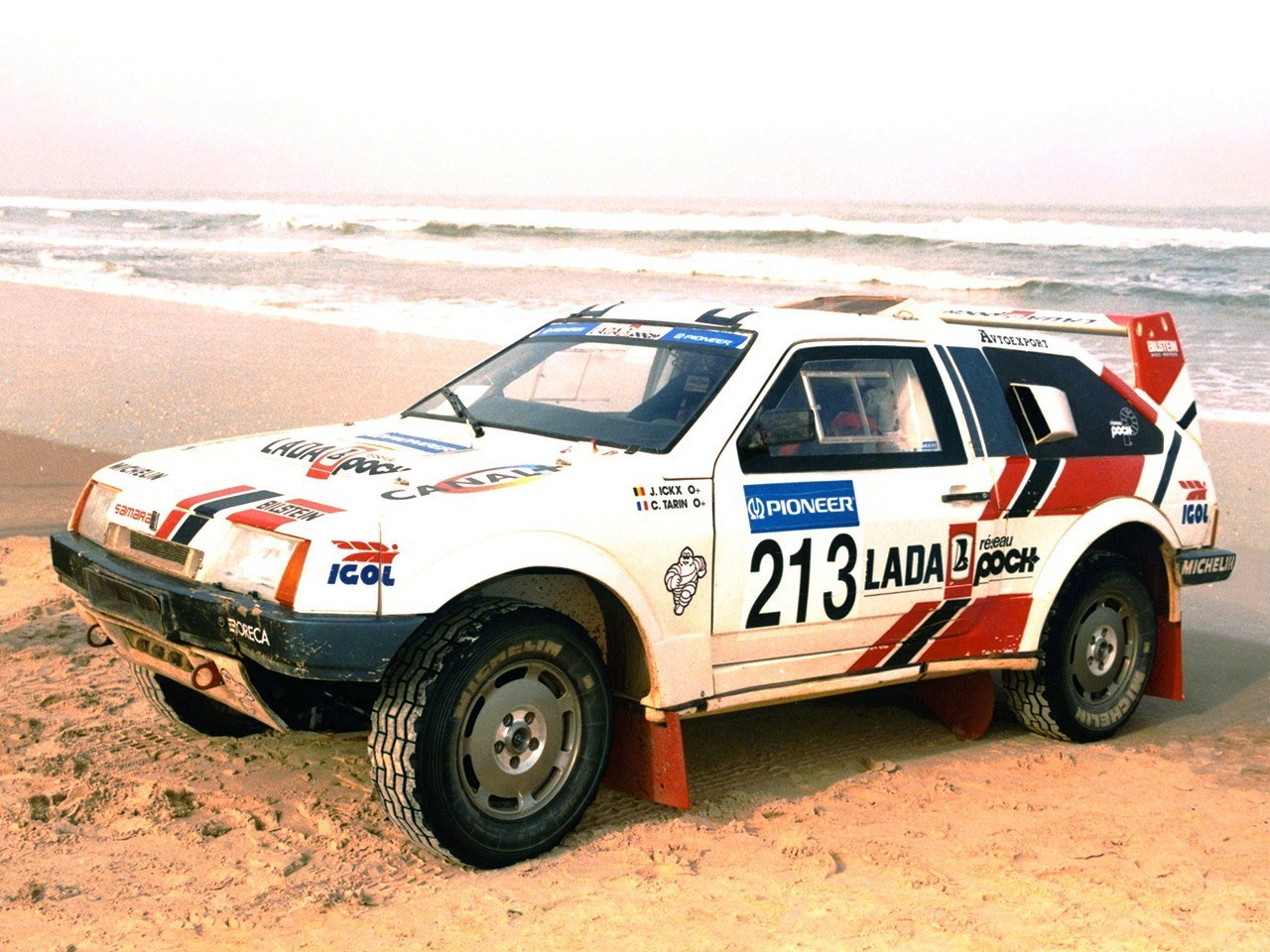 Lada rally car on beach