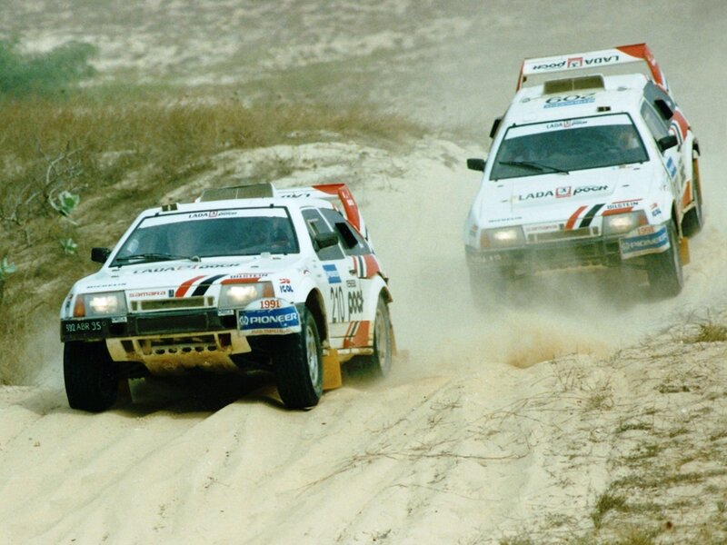 Lada rally cars on sand