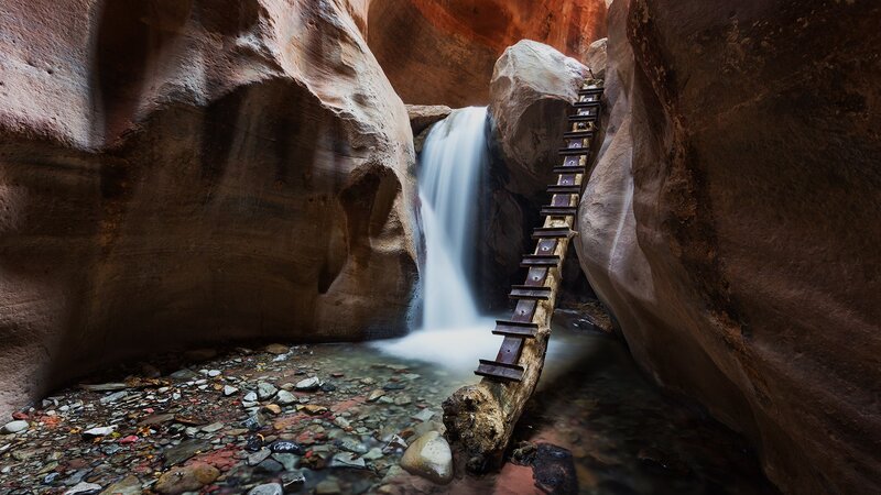 Ladder in Canyon Waterfall