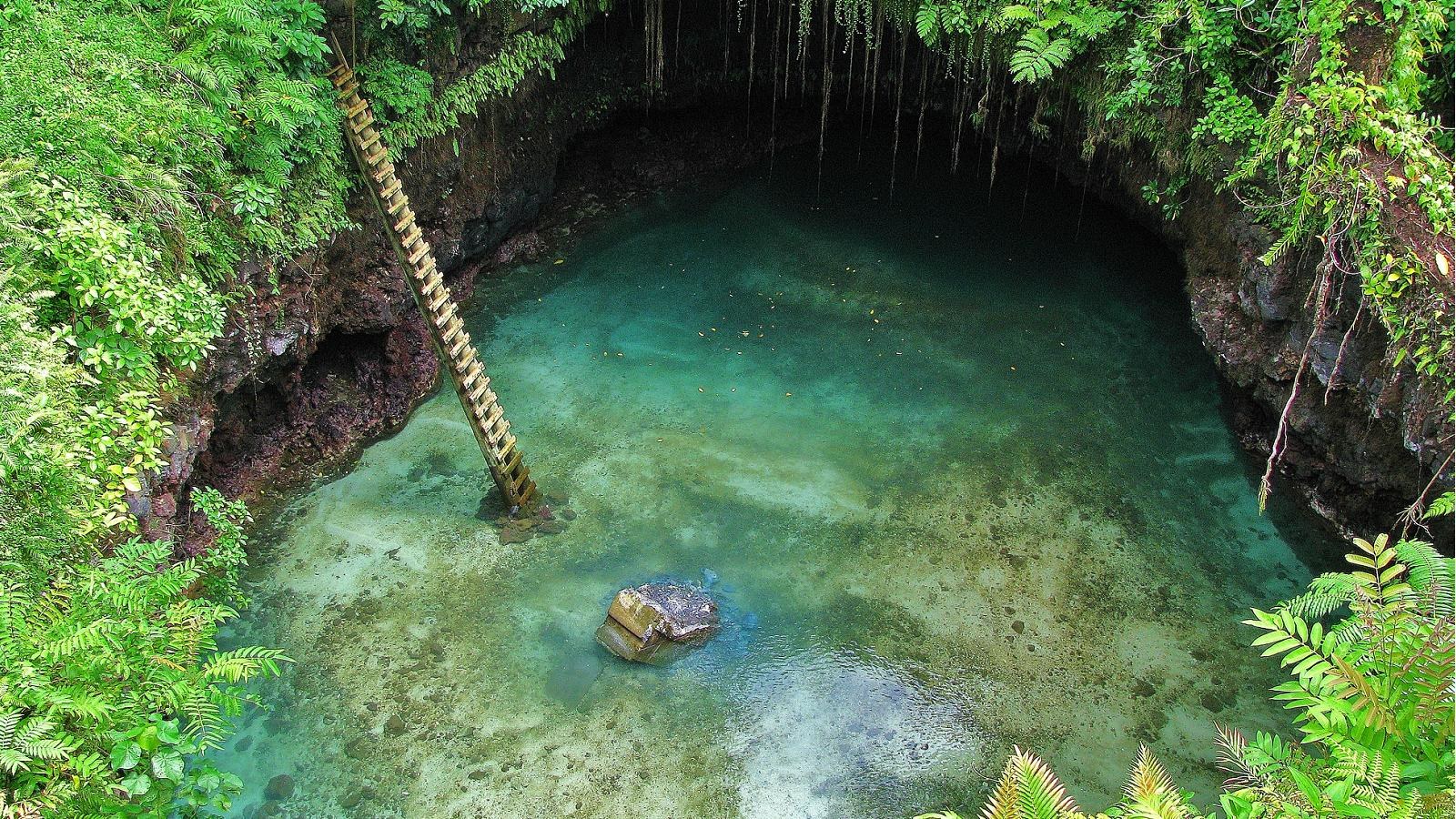 ladder to a natural pool