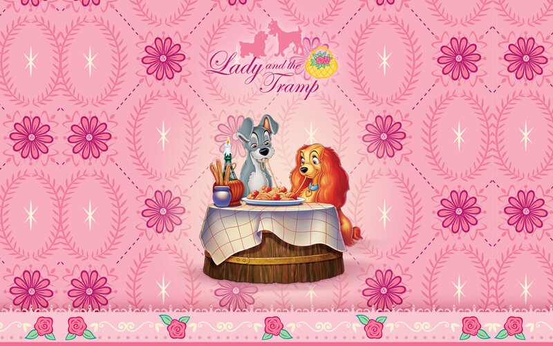 Lady and the Tramp Eating Spaghetti — Pink