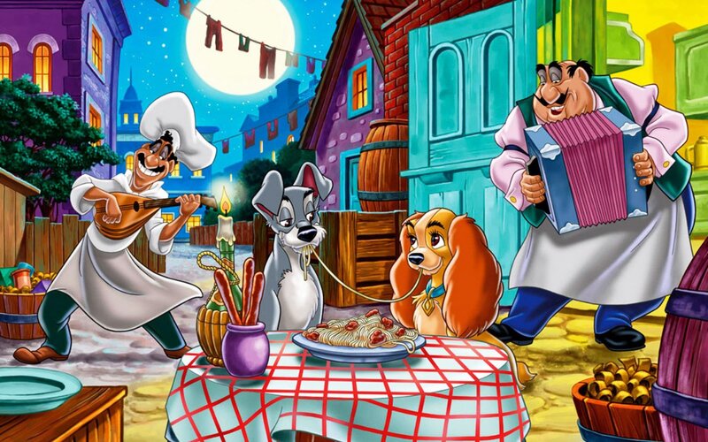 Lady and the Tramp Eating Spaghetti