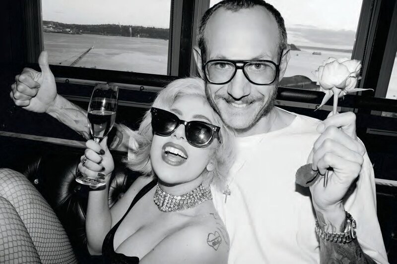Lady Gaga and a man with champagne