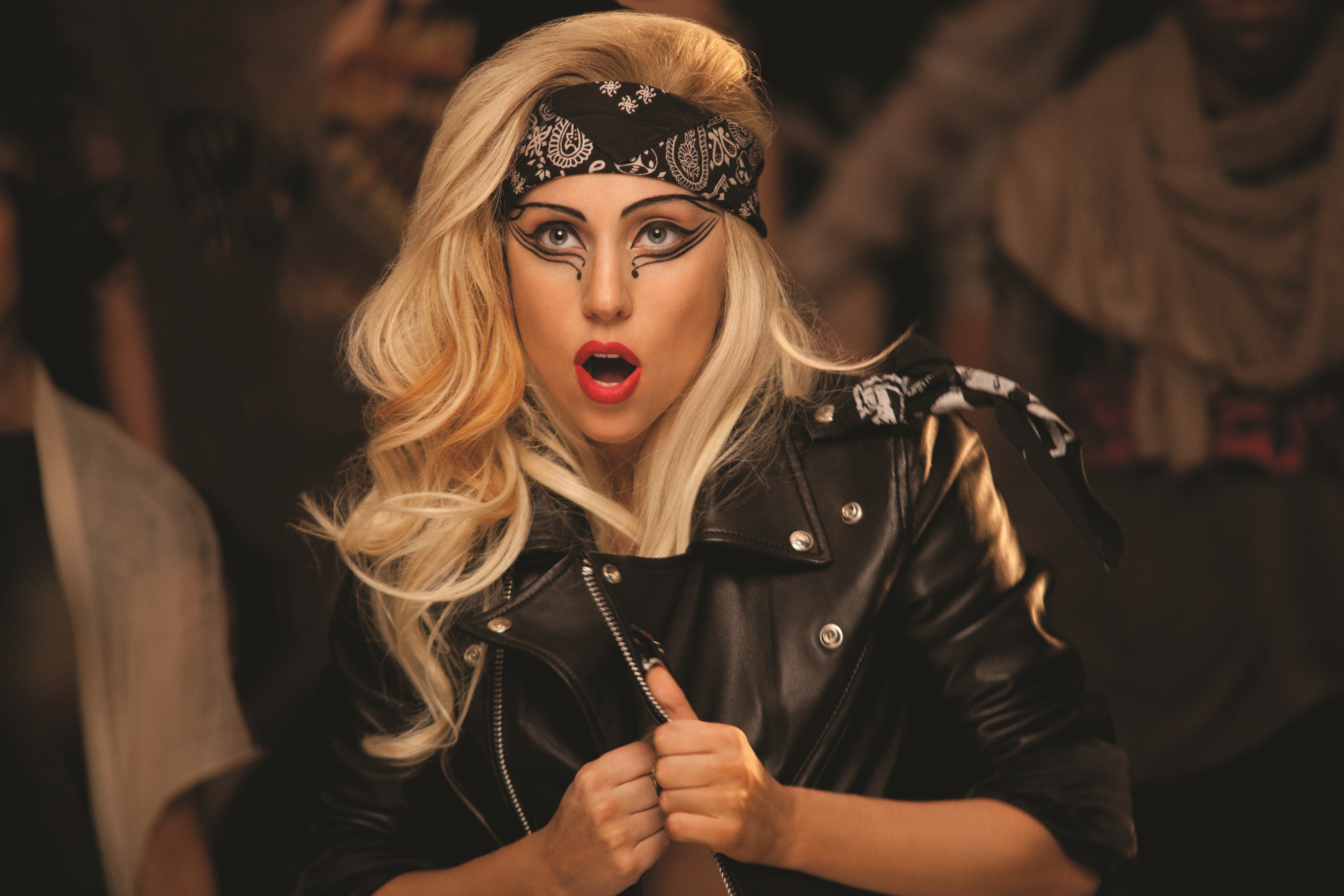 Lady Gaga in leather jacket