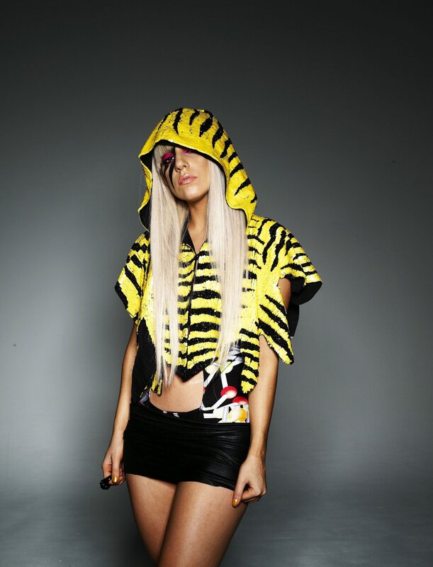 Lady Gaga in tiger-print hoodie