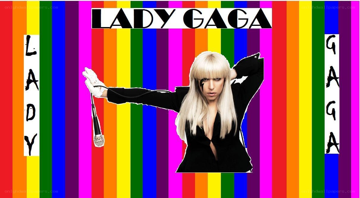Lady Gaga on rainbow background