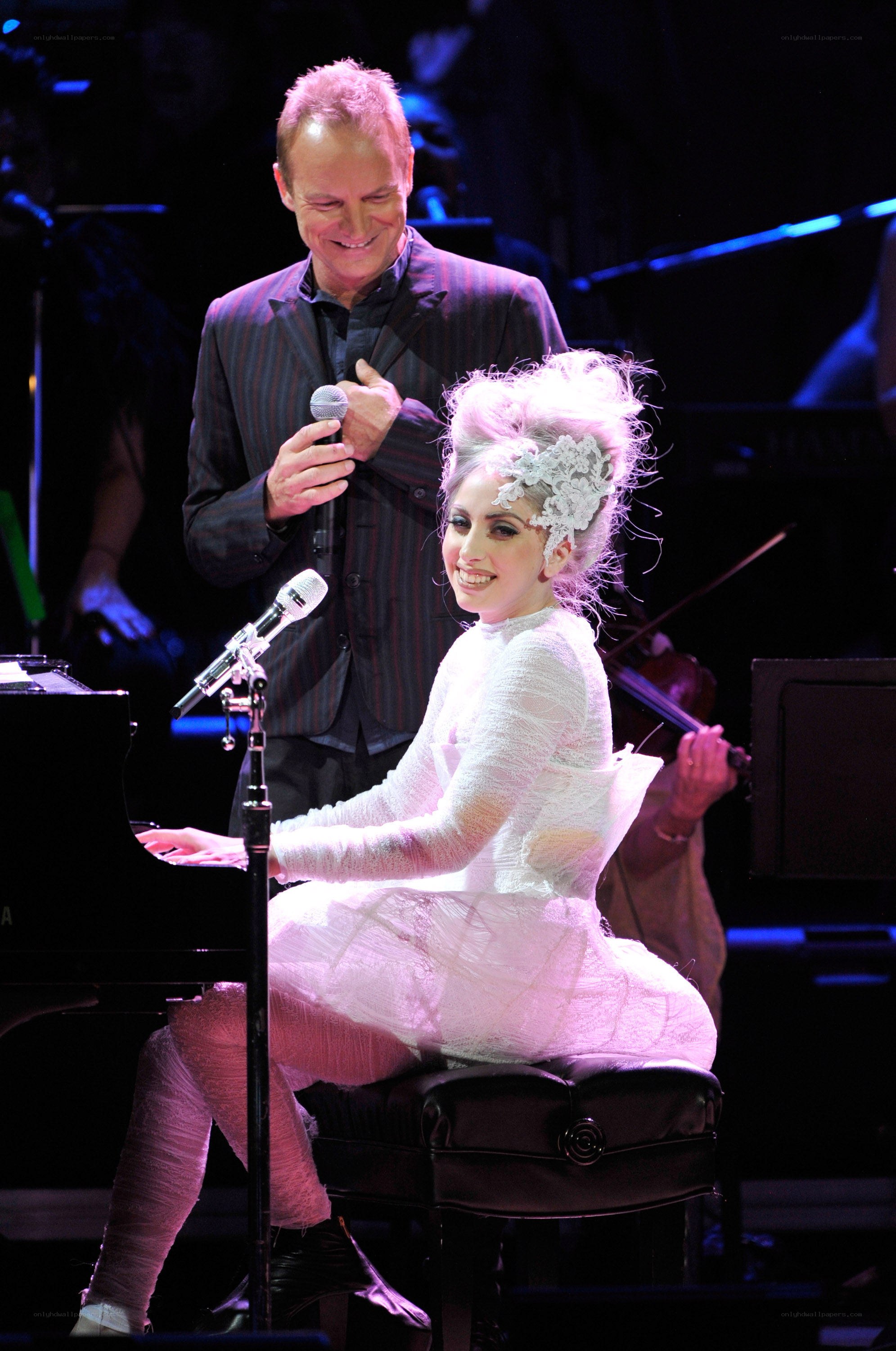 Lady Gaga performs on piano
