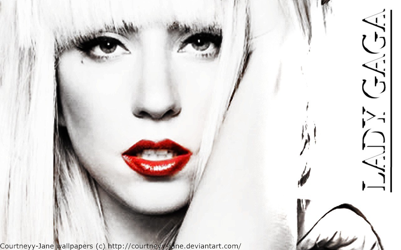 Lady Gaga portrait with red lips