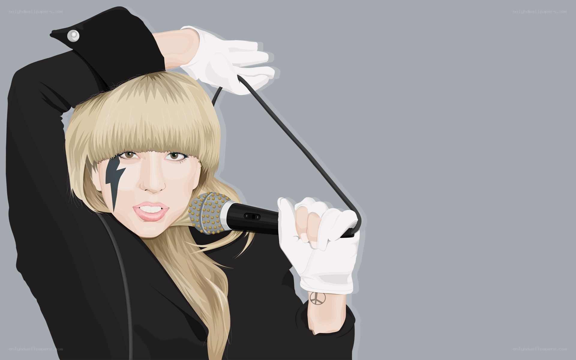 Lady Gaga singing into microphone