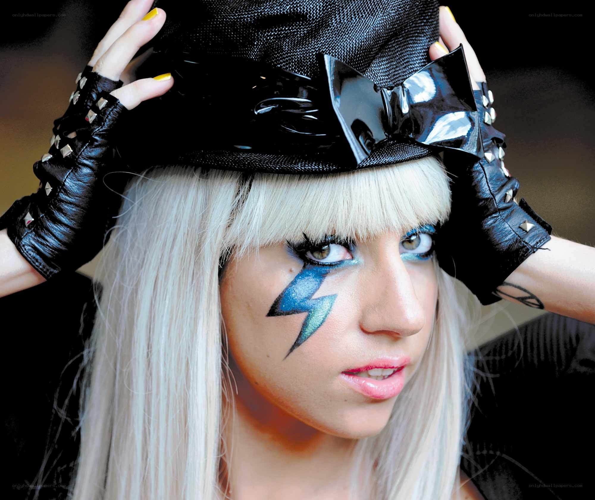 Lady Gaga with lightning bolt makeup