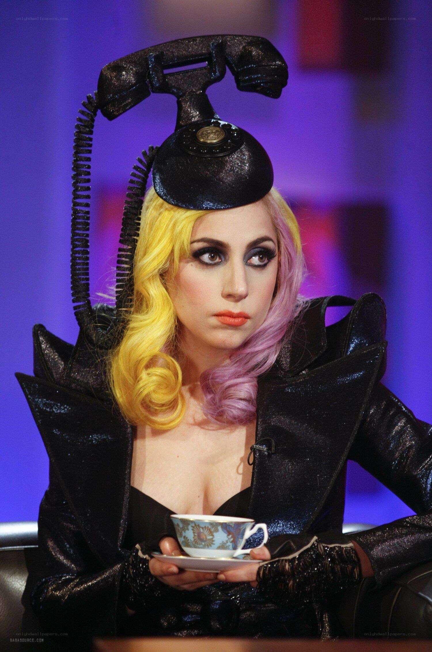 Lady Gaga with phone hat