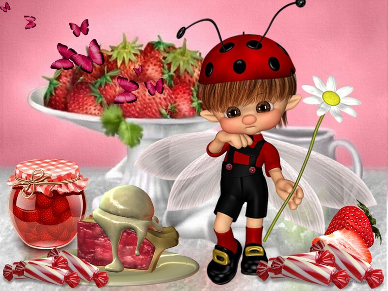 Ladybug Child with Strawberries