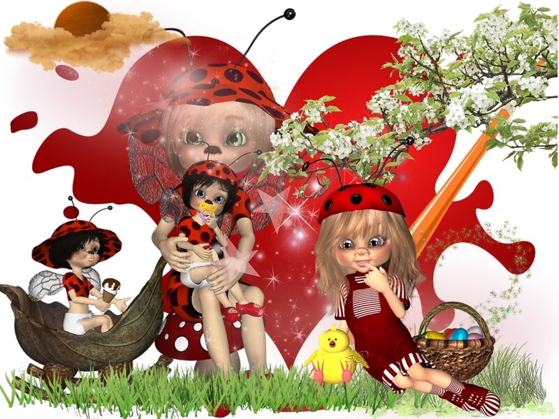 Ladybug Children in Garden