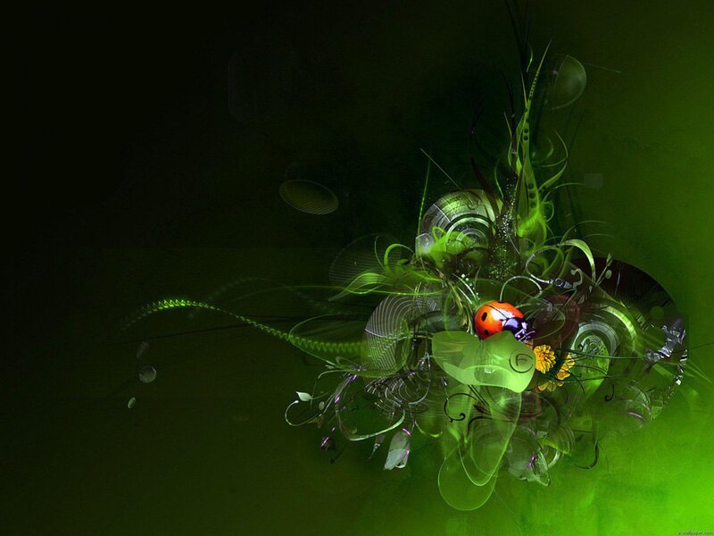 Ladybug on Green Swirls