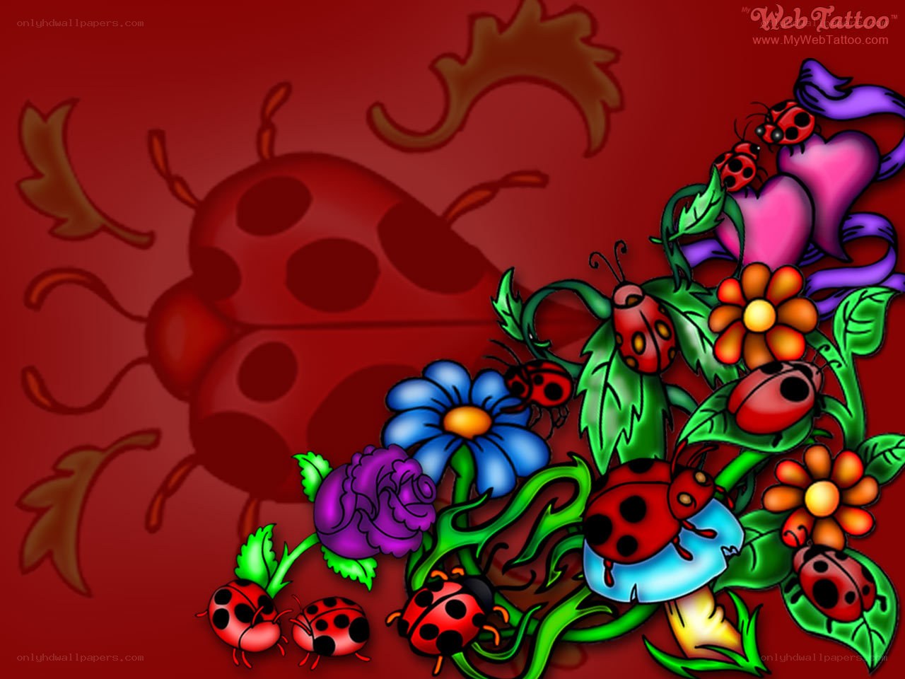 Ladybugs and flowers wallpaper