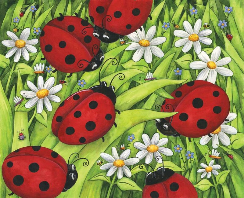 Ladybugs in Grass — Red, Cheerful
