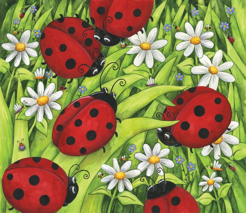 Ladybugs in Grass — Red