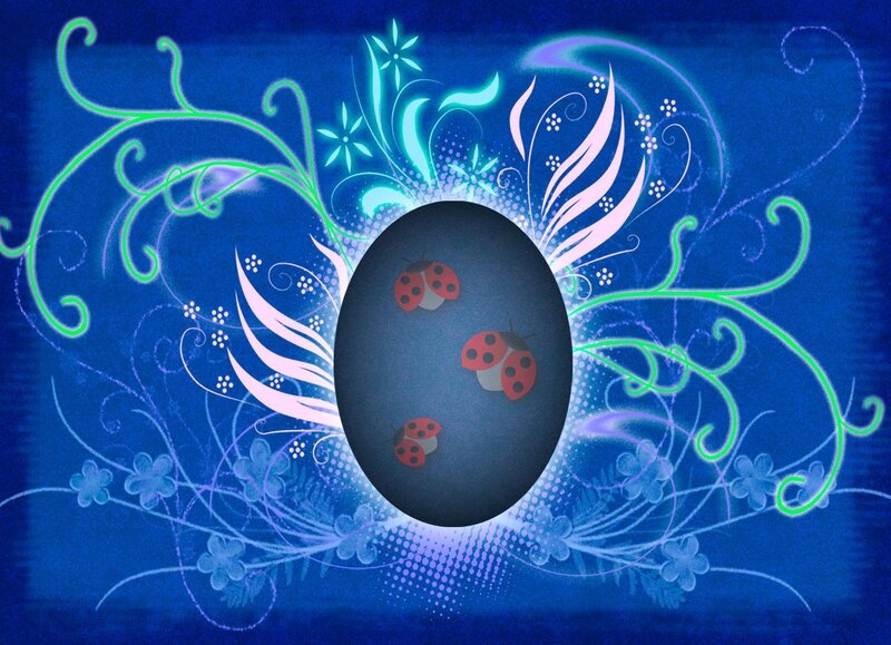 ladybugs on a blue egg