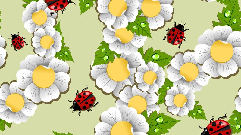 Ladybugs on Daisies — White