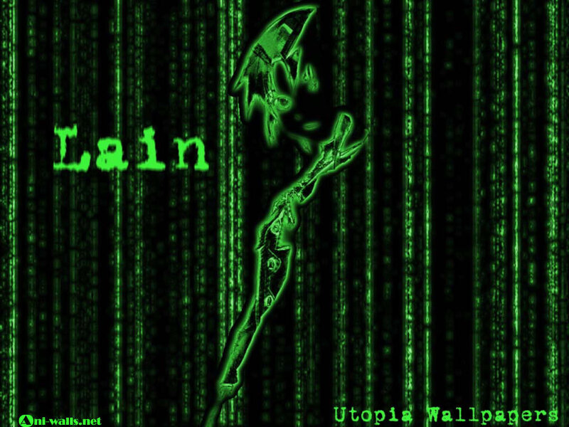Lain character on Matrix background