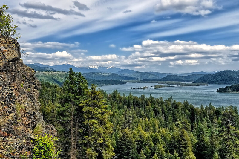 Lake and Forest Landscape — Blue, Serene, Afternoon, Photograph