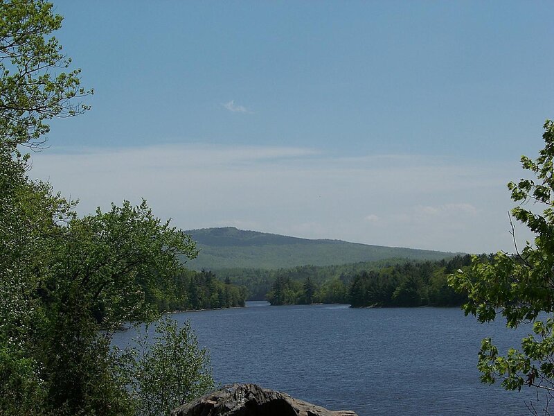 Lake and Forested Mountain — Blue
