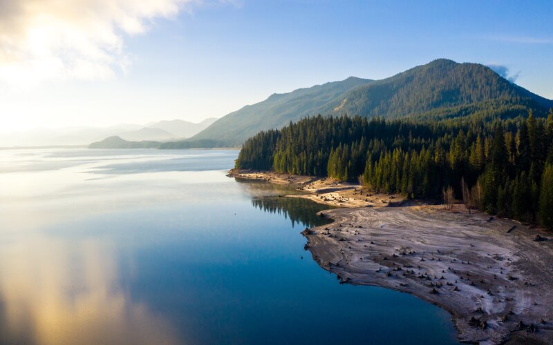 Lake and Forested Mountains — Blue, Serene