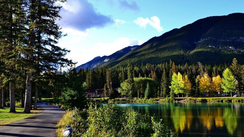 Lake and Forested Mountains — Green