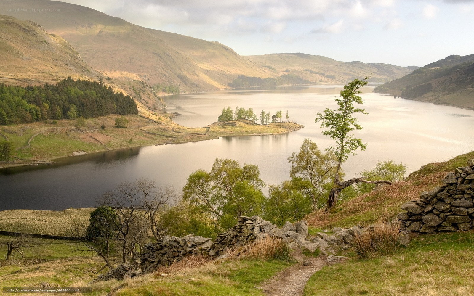 Lake and hills landscape