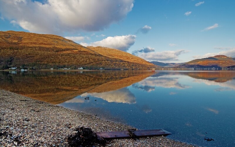 Lake and Hills Reflection — Blue