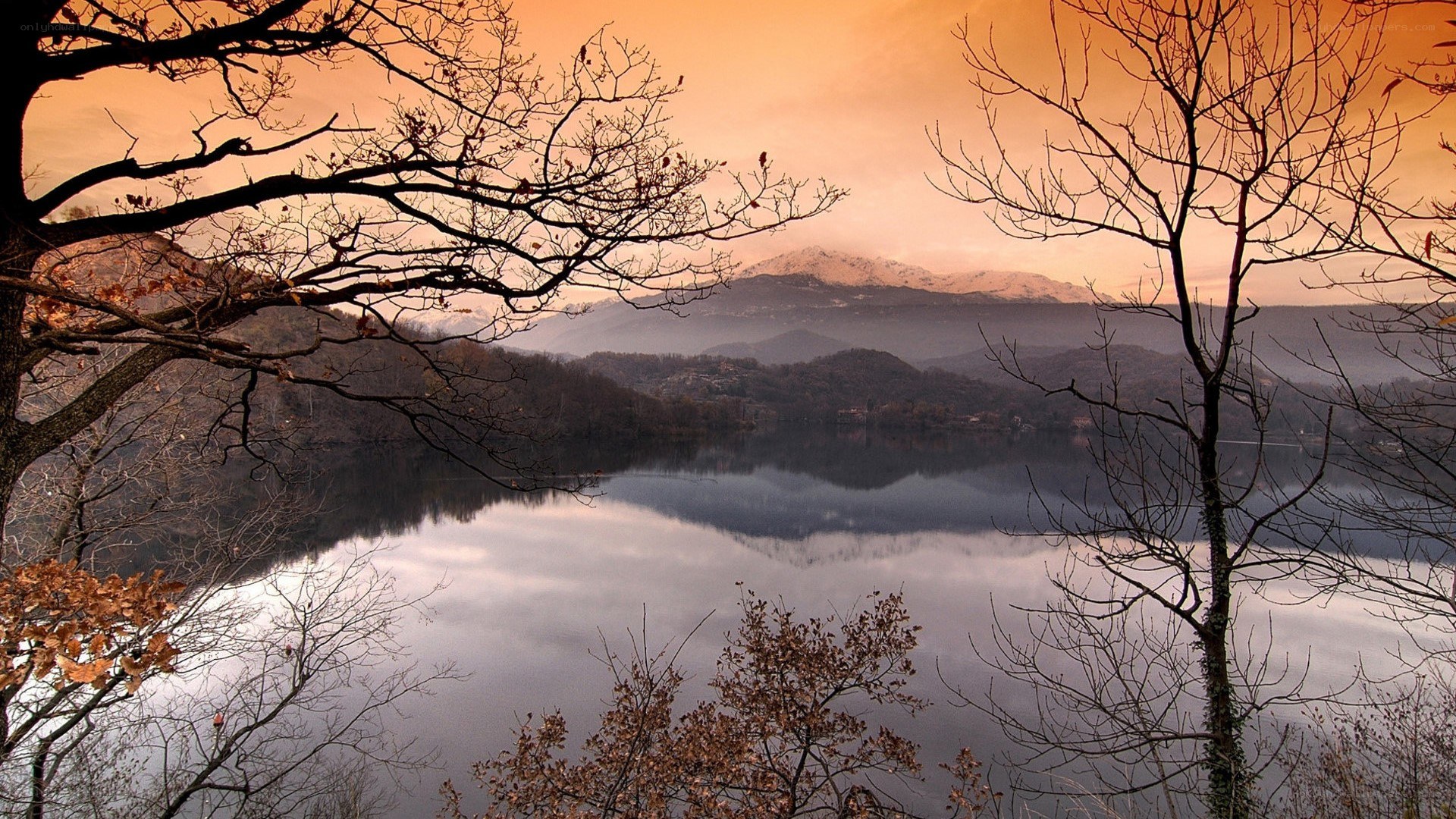 Lake and mountain at sunset