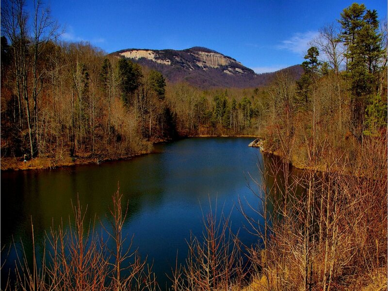 Lake and Mountain Landscape — Blue, Serene, Autumn, Photograph
