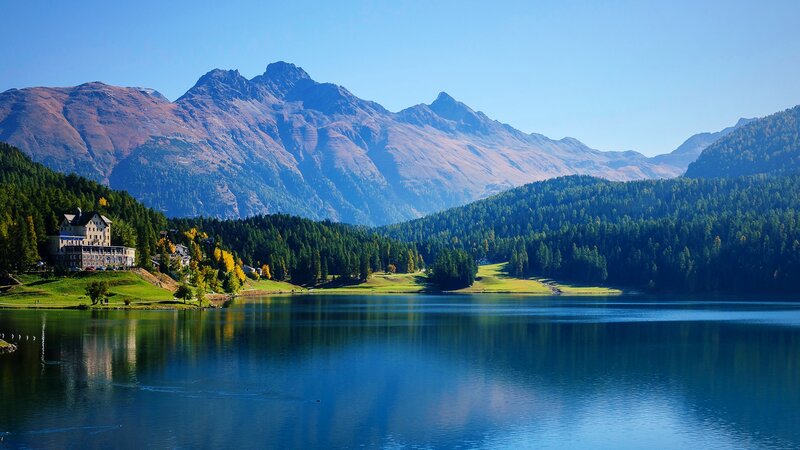 Lake and Mountain Landscape — Blue, Serene