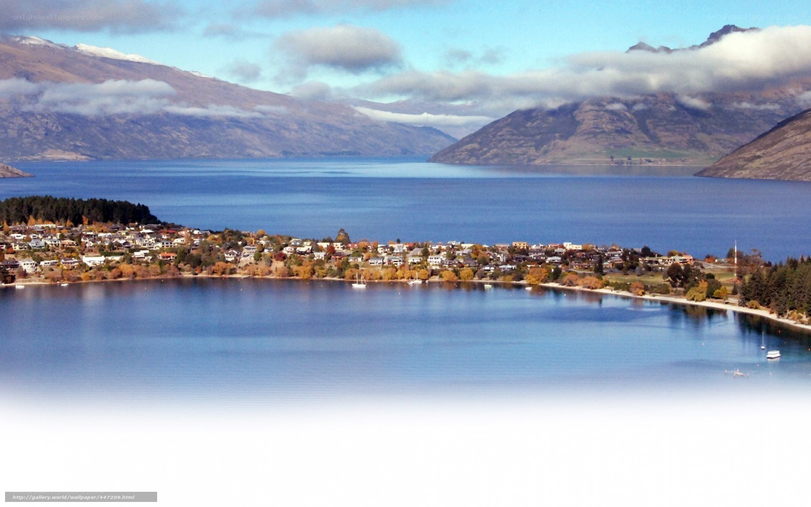 Lake and mountain town view