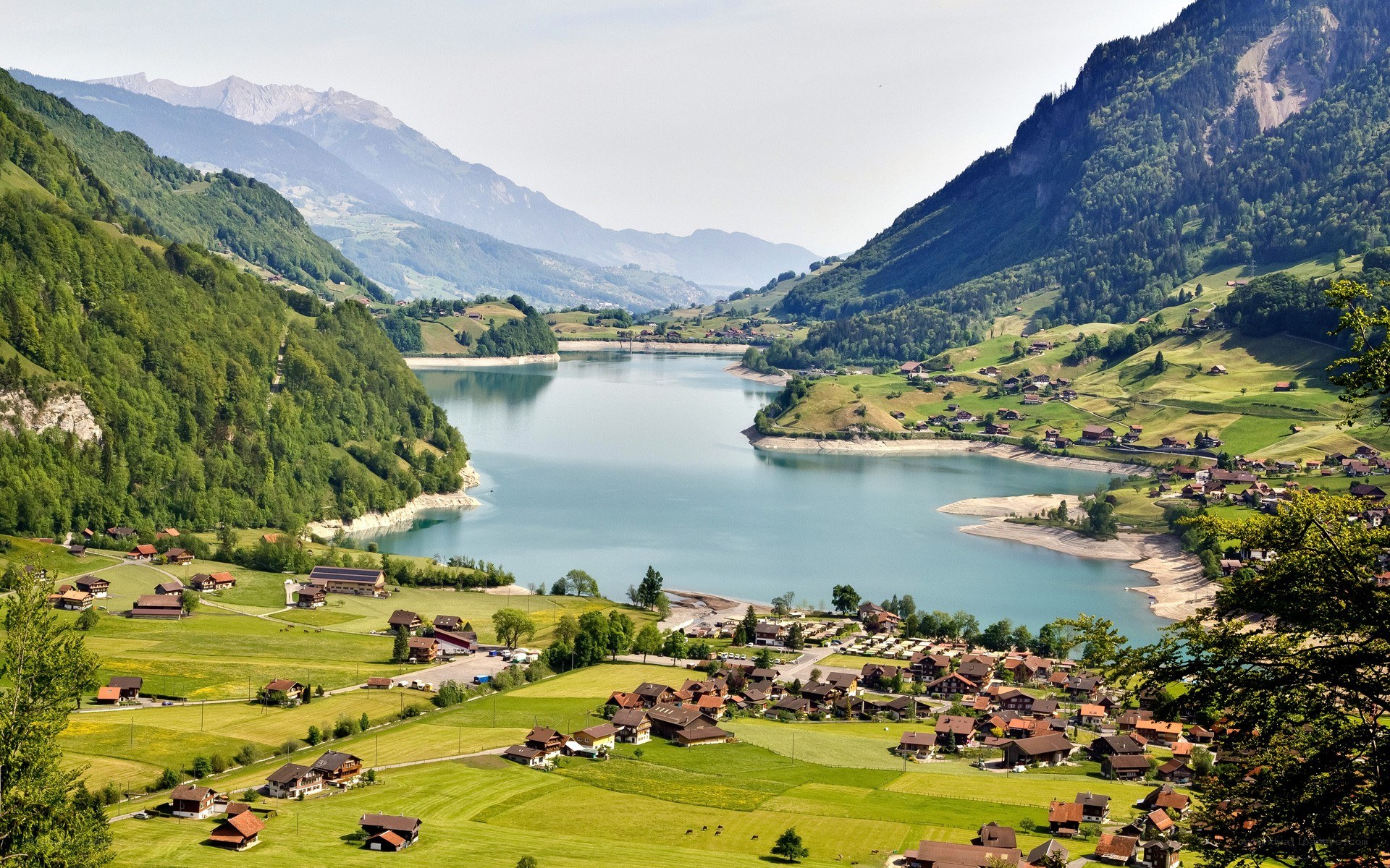 Lake and mountain valley landscape