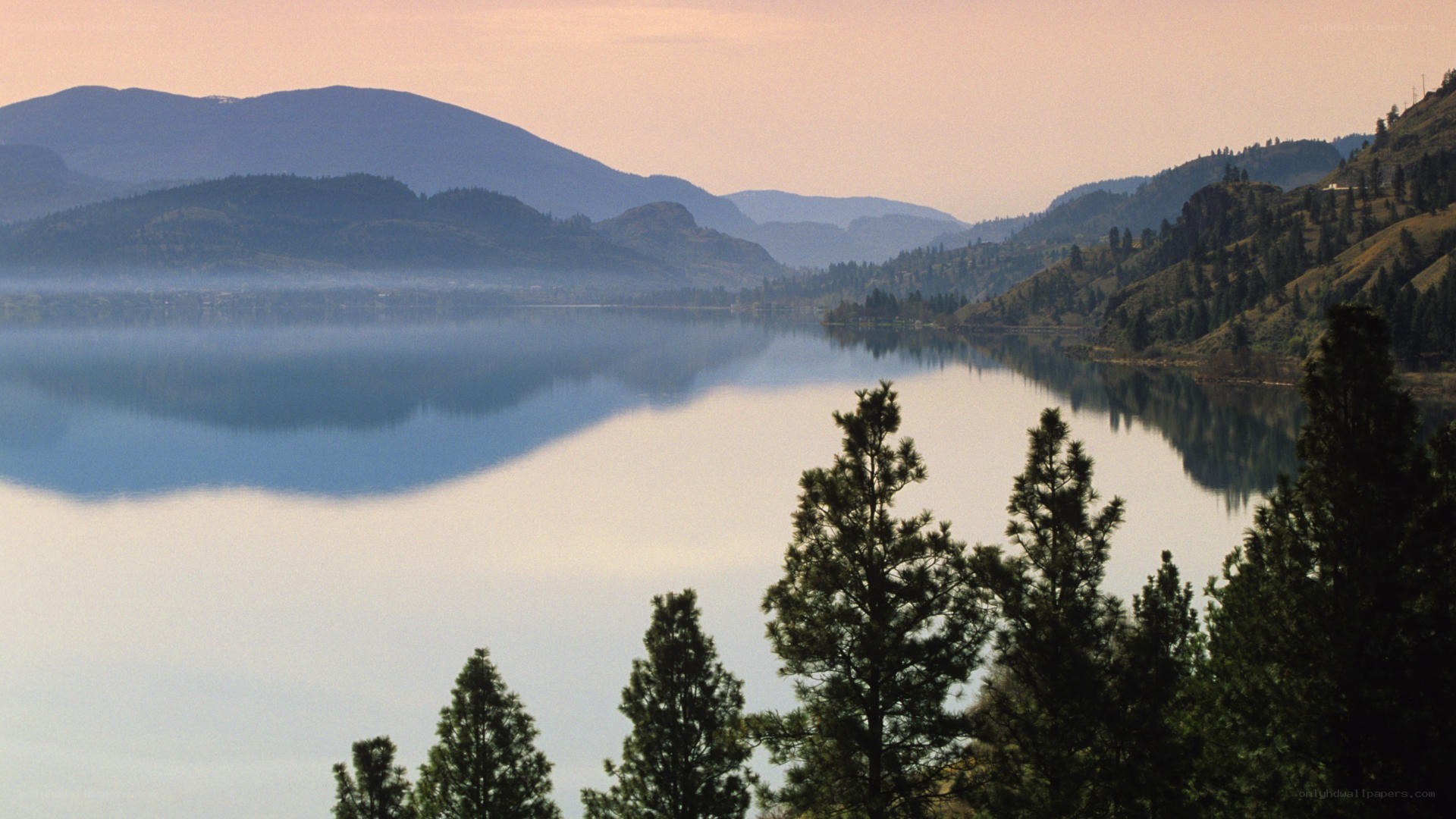 Lake and mountains at dawn