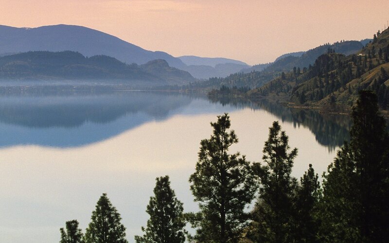 Lake and mountains at dawn