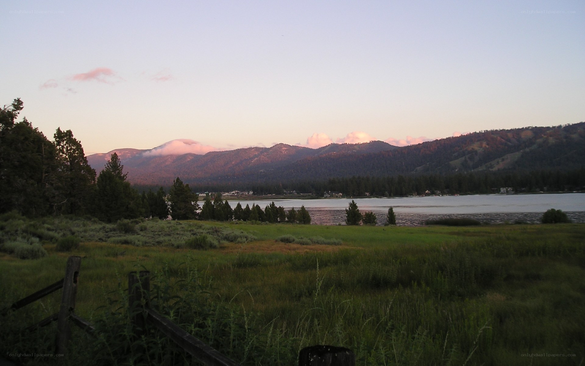Lake and mountains at dusk