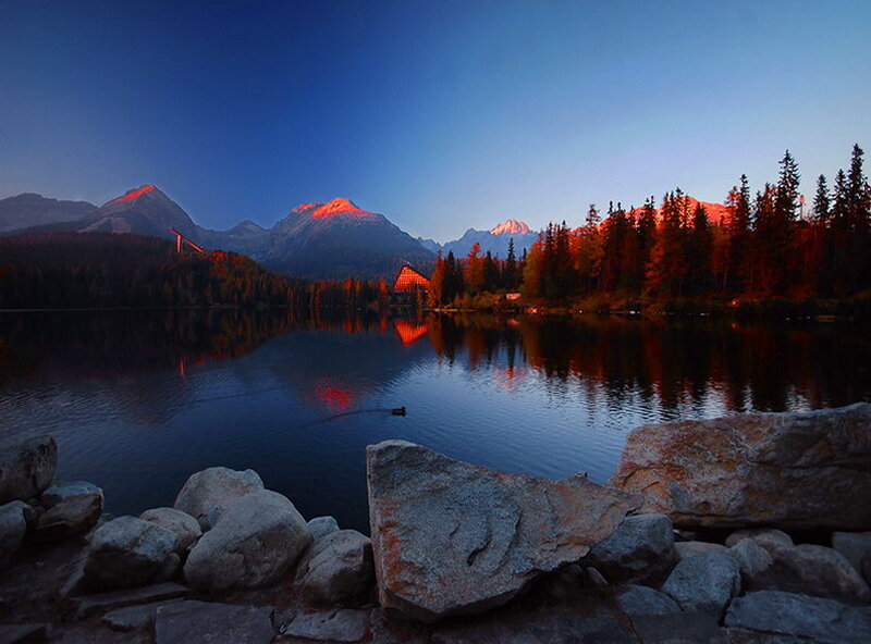 Lake and Mountains at Dusk — Blue