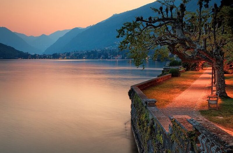 Lake and Mountains at Dusk — Orange