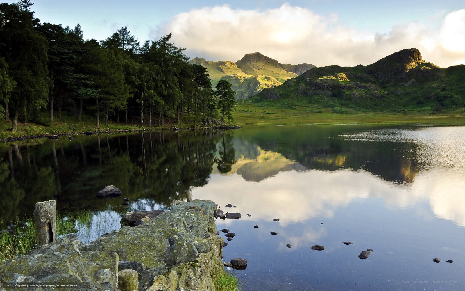 Lake and mountains at sunrise