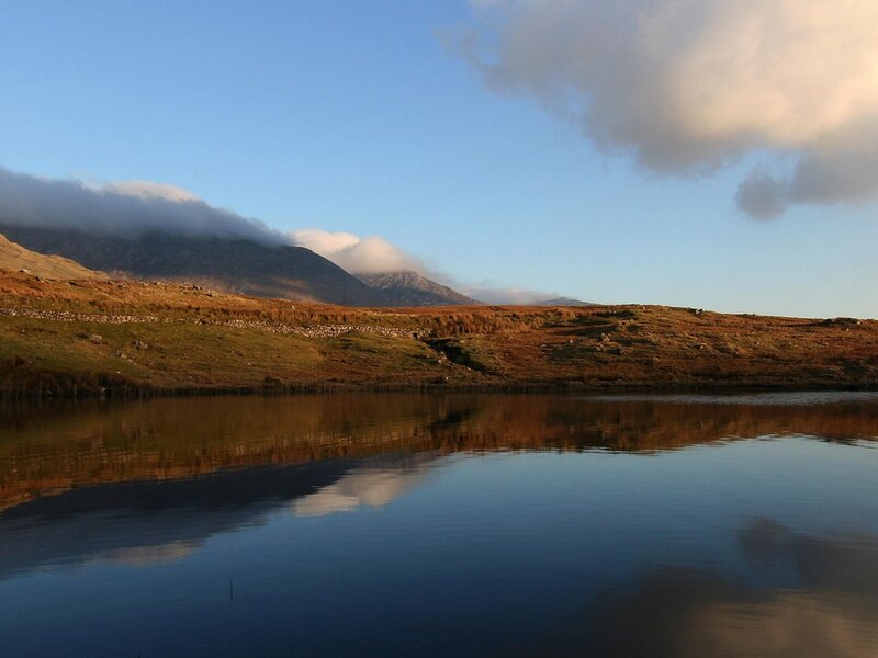 Lake and mountains at sunset