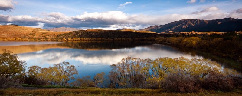 Lake and mountains at sunset