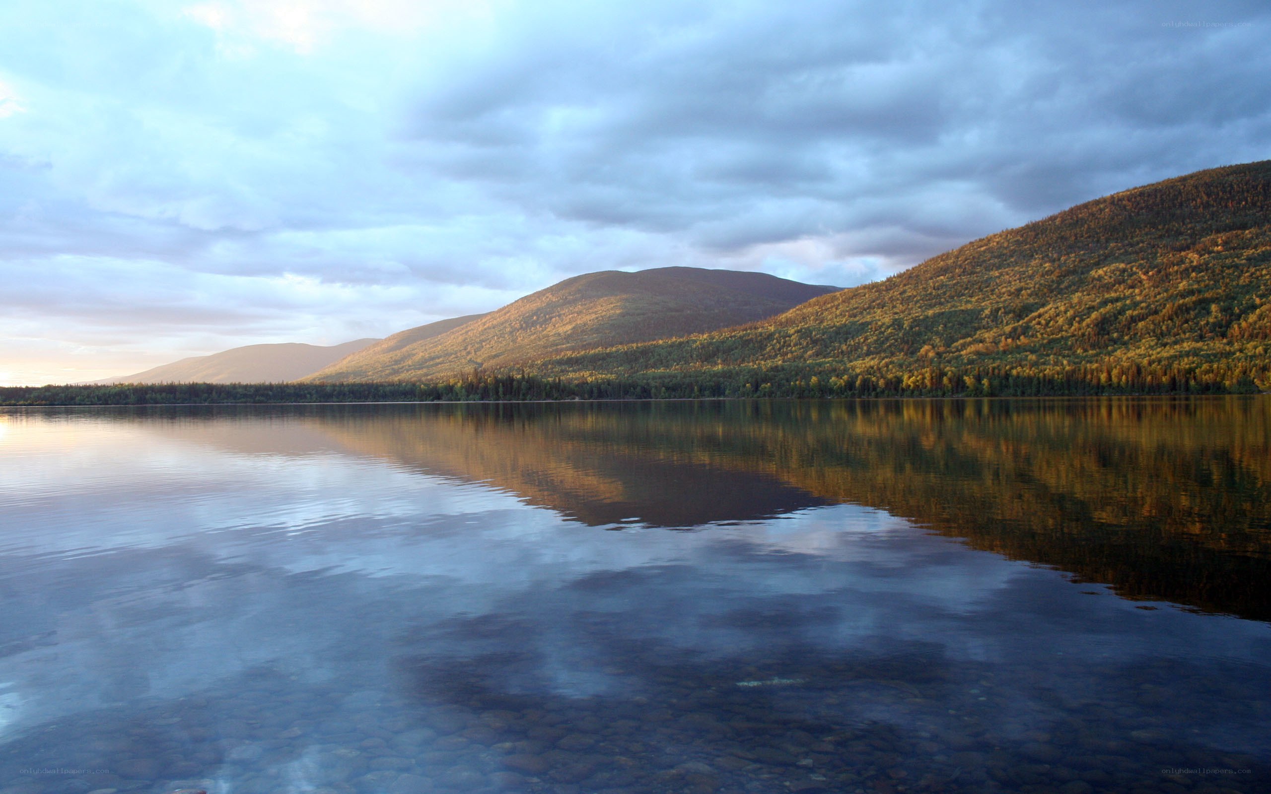 Lake and mountains at sunset