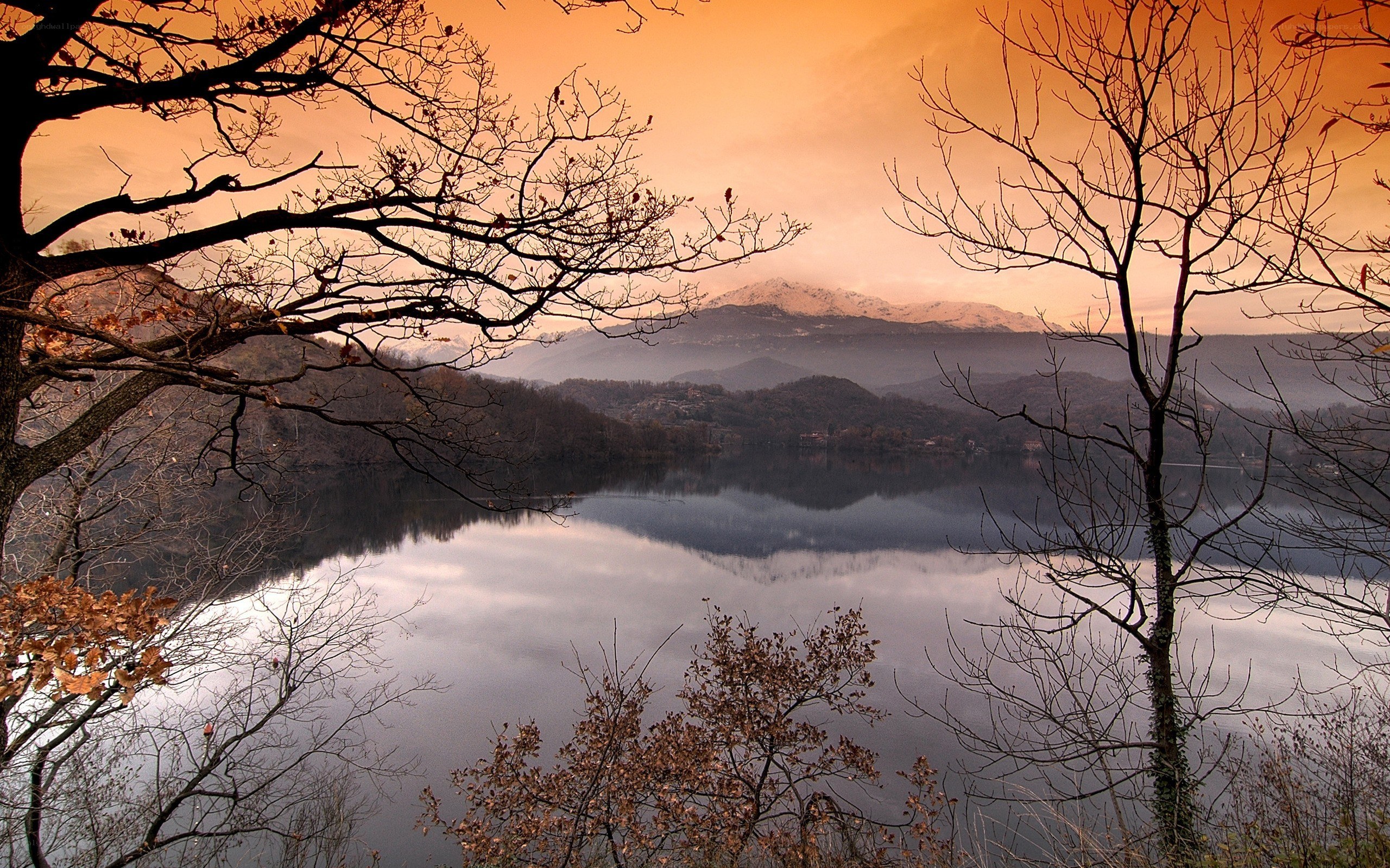 Lake and mountains at sunset