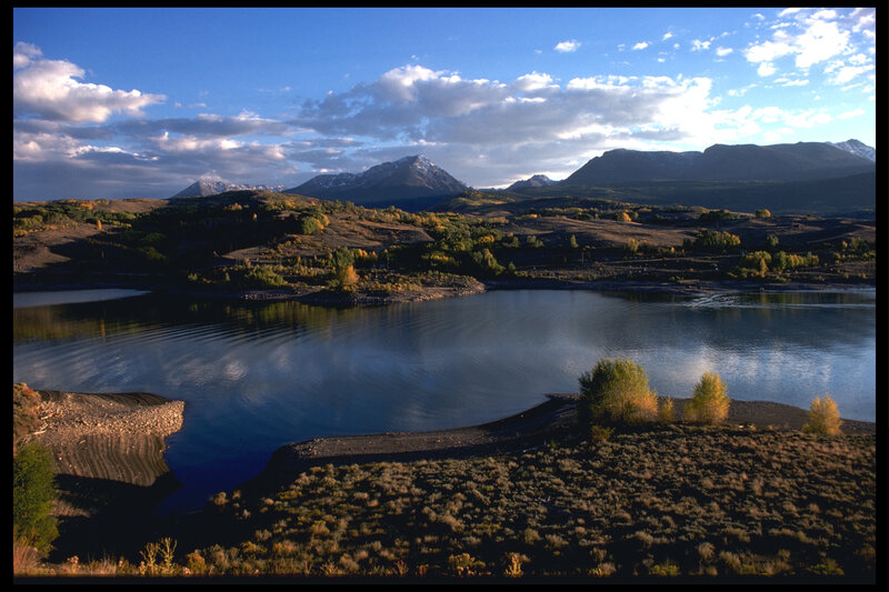 Lake and mountains at sunset