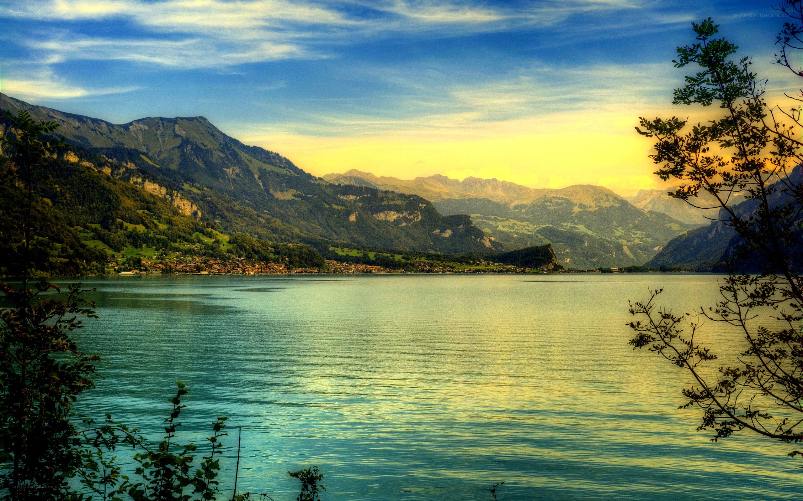 Lake and mountains at sunset