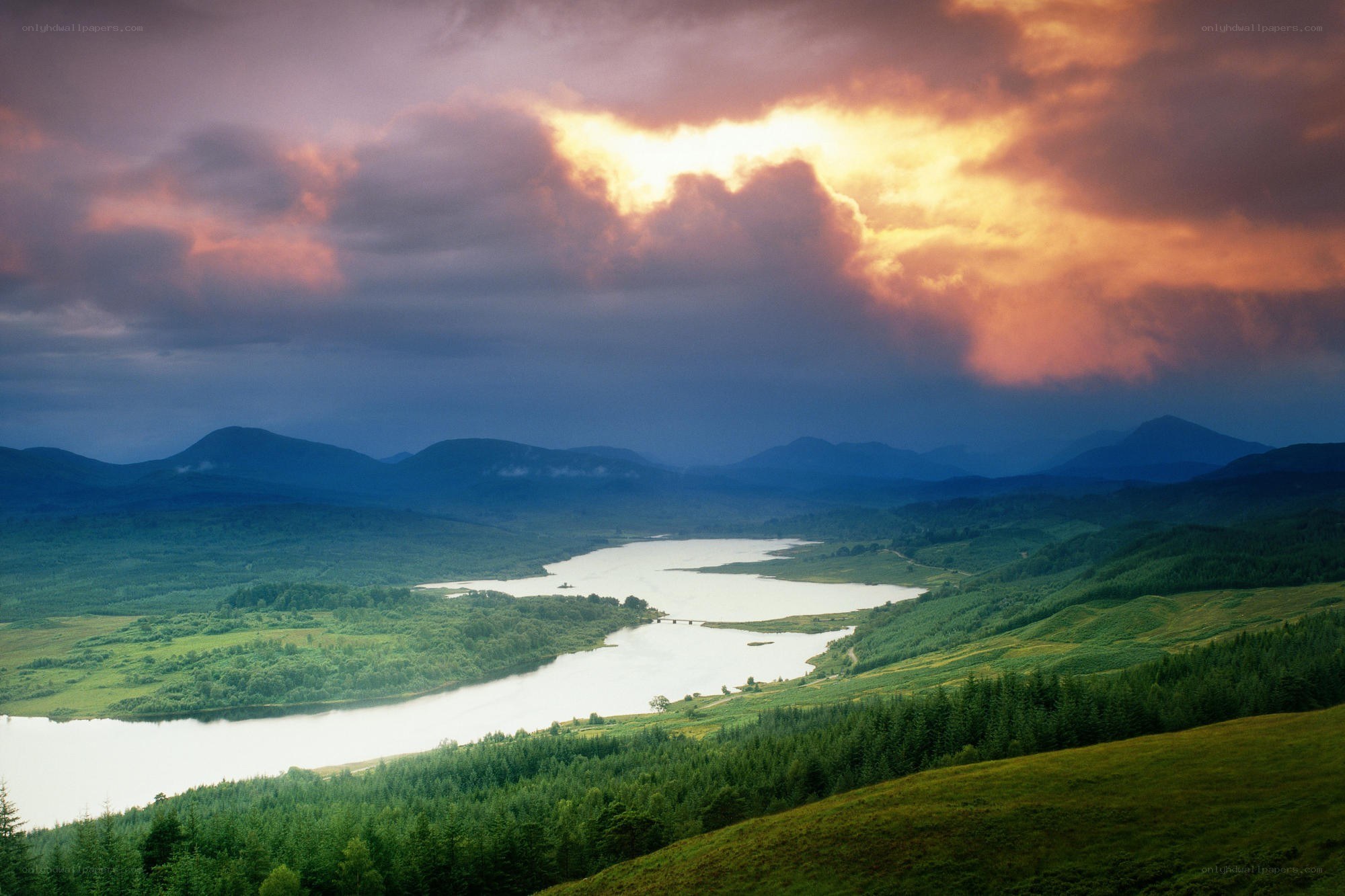 Lake and mountains at sunset