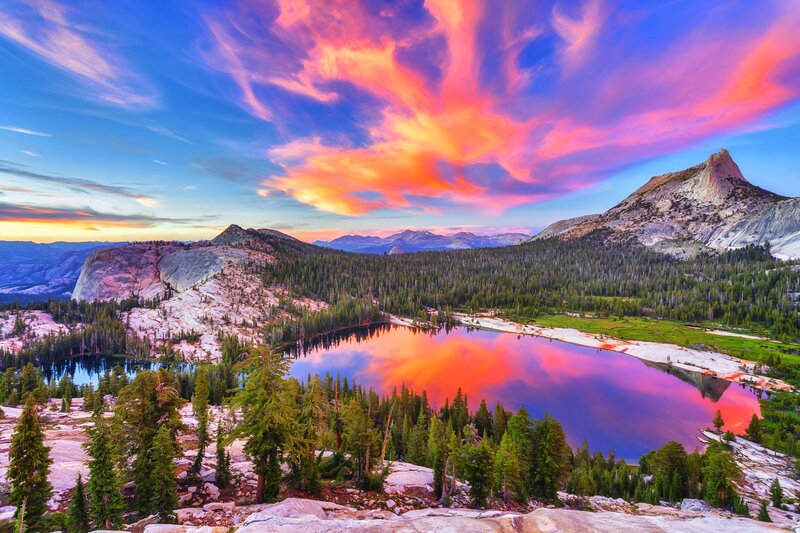 Lake and Mountains at Sunset — Blue, Dramatic